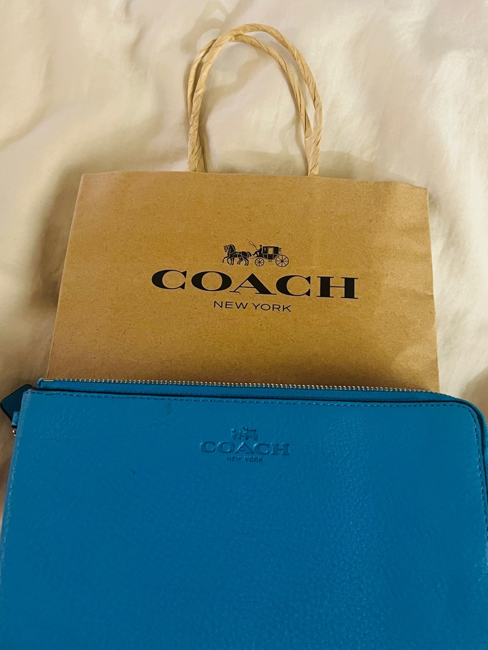Coach Blue Double Leather Zip Wristlet